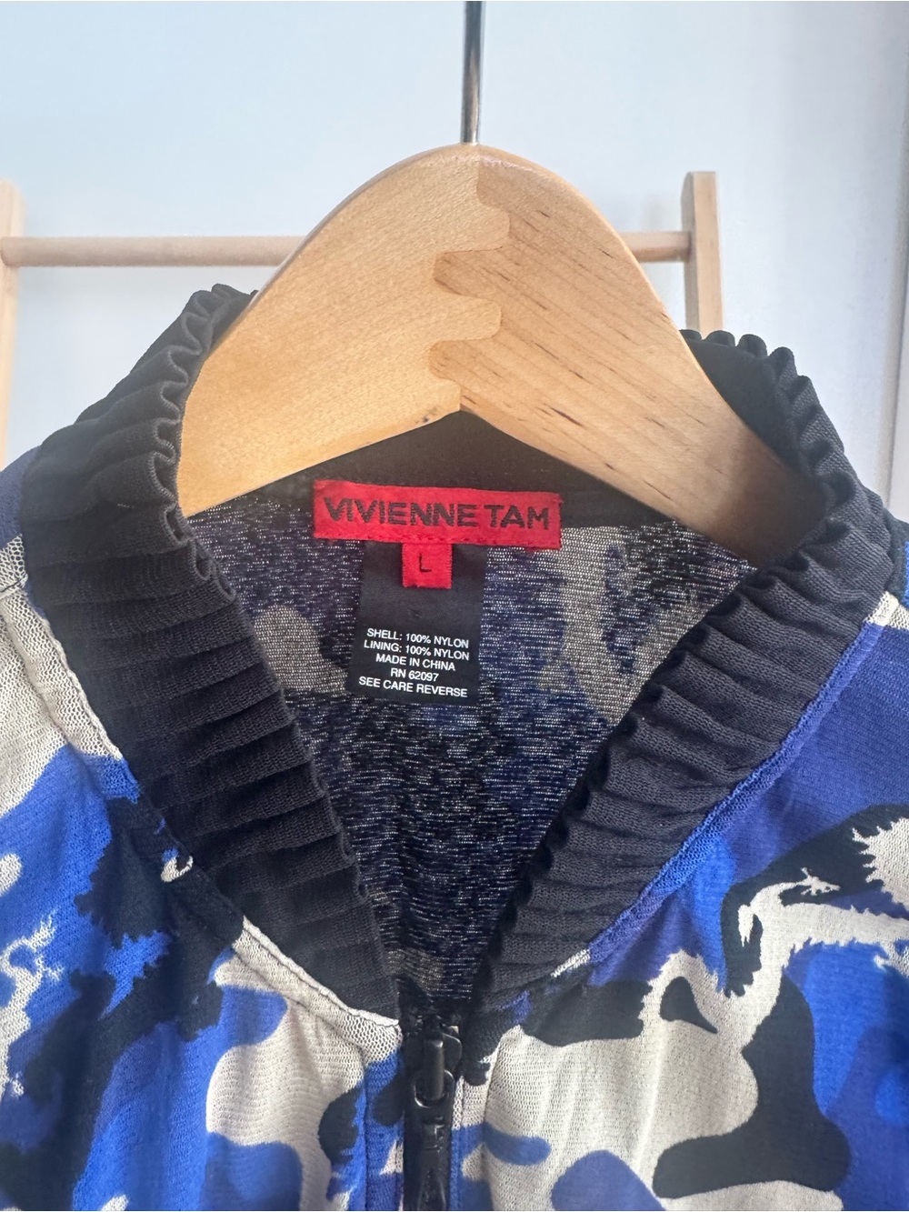 Vivienne Tam Blue, White & Black Camo Bomber Jacket